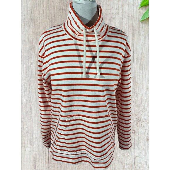 J Crew Womens Red White Striped Mock Neck Pullove Top Kangaroo Pocket Small - Picture 2 of 8